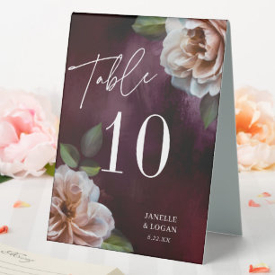 Dark + Moody Rustic Floral Wedding Table Number Tent