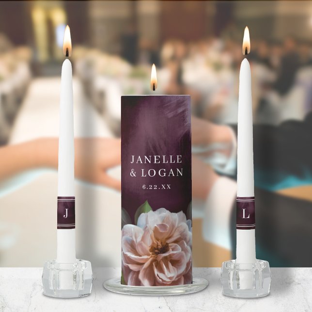 Dark + Moody Rustic Floral Wedding Unity Candle Set (Creator Uploaded)
