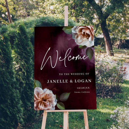 Dark  Moody Rustic Floral Wedding Welcome Foam Board