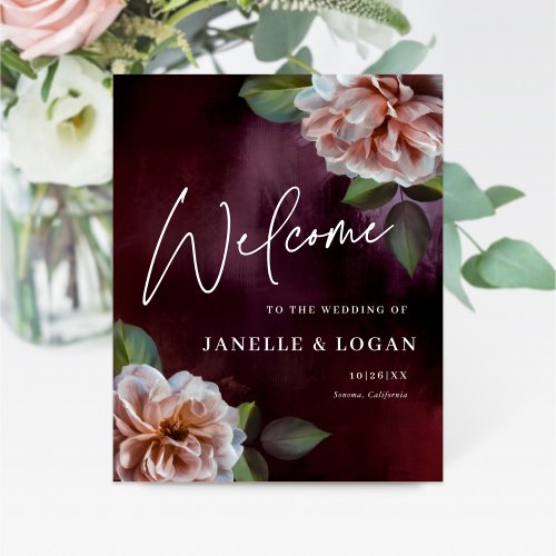 Dark  Moody Rustic Floral Wedding Welcome Foam Board