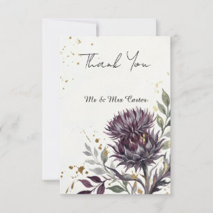 Dark Moody Scottish Thistle Gold Scottish Wedding  Thank You Card