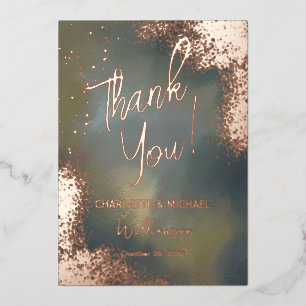 Dark Moody Sparkle Photo Overlay Wedding Thank You Foil Invitation