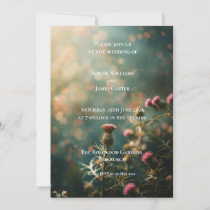 Dark Moody Thistle Wedding Invitation   Scotland
