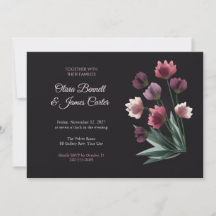 Dark Moody Tulips Black Wedding Invitation