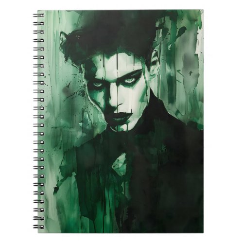 Dark Moody Vampire Man Black and Green Art Notebook