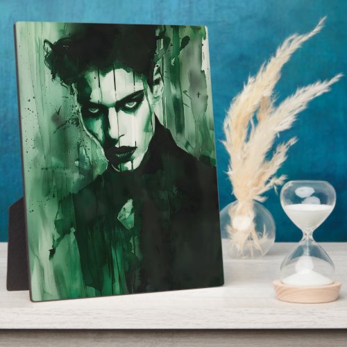 Dark Moody Vampire Man Black Green Art Picture Plaque