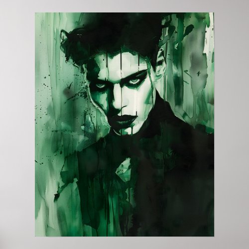 Dark Moody Vampire Man Black Green Art Picture Poster