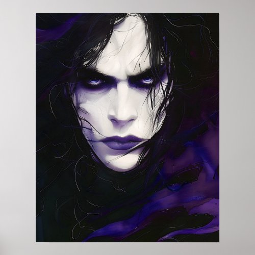 Dark Moody Vampire Man Black Purple Art Portrait  Poster