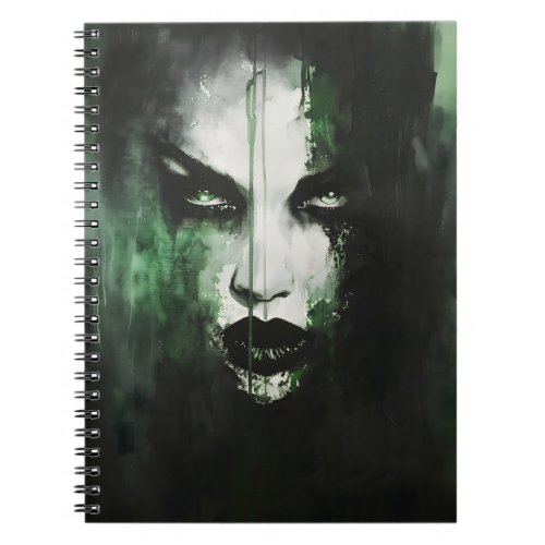 Dark Moody Vampire Woman Black Green Art Notebook