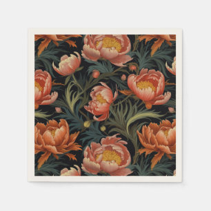 Dark & Moody Vibrant Orange Peony Flowers Napkins