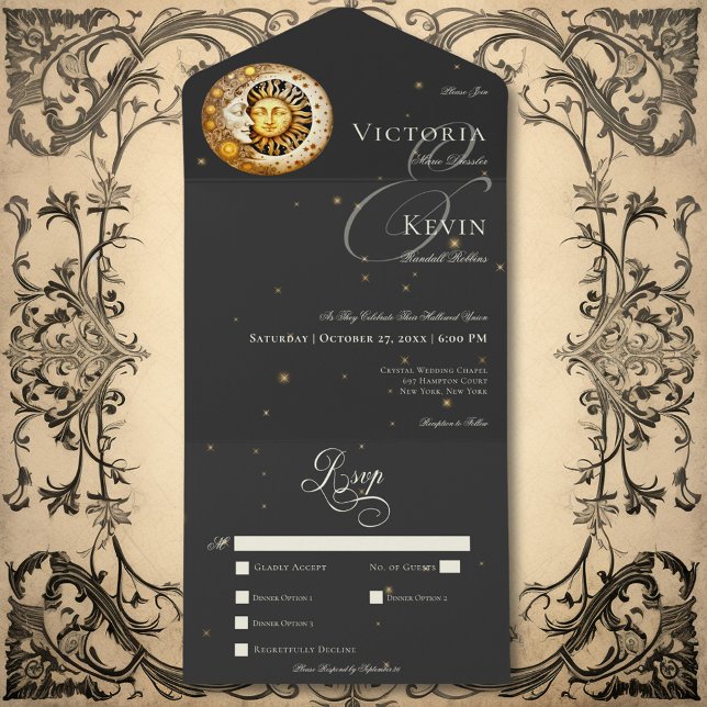 Dark Moody Victorian Moon Sun Stars Dinner All In One Invitation (Dark Moody Victorian Moon Sun Stars Dinner All In One Invitation)