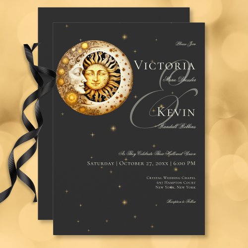 Dark Moody Victorian Moon Sun Stars Wedding Invitation