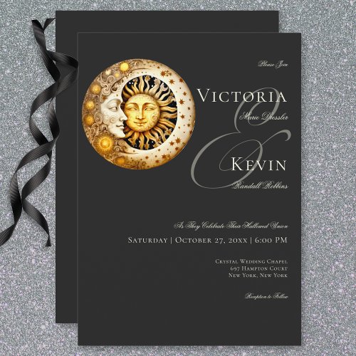 Dark Moody Victorian Moon  Sun Wedding Invitation
