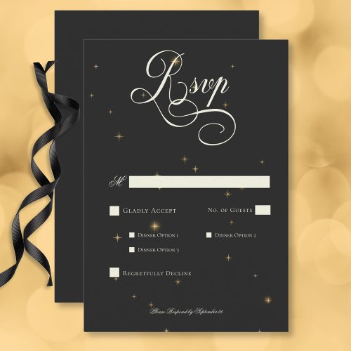 Dark Moody Victorian Stars Wedding Dinner RSVP Card