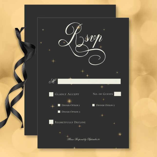 Dark Moody Victorian Stars Wedding Dinner RSVP Card (Dark Moody Victorian Stars Wedding Dinner RSVP Card)