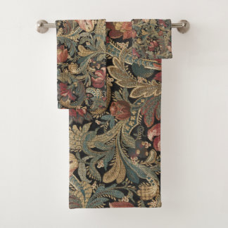 Dark Moody Vintage Floral Botanical Pattern Bath Towel Set