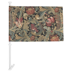 Dark Moody Vintage Floral Botanical Pattern Car Flag