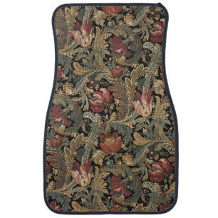 Dark Moody Vintage Floral Botanical Pattern Car Floor Mat
