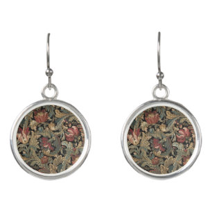 Dark Moody Vintage Floral Botanical Pattern Earrings