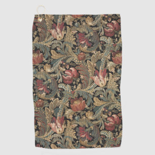 Dark Moody Vintage Floral Botanical Pattern Golf Towel