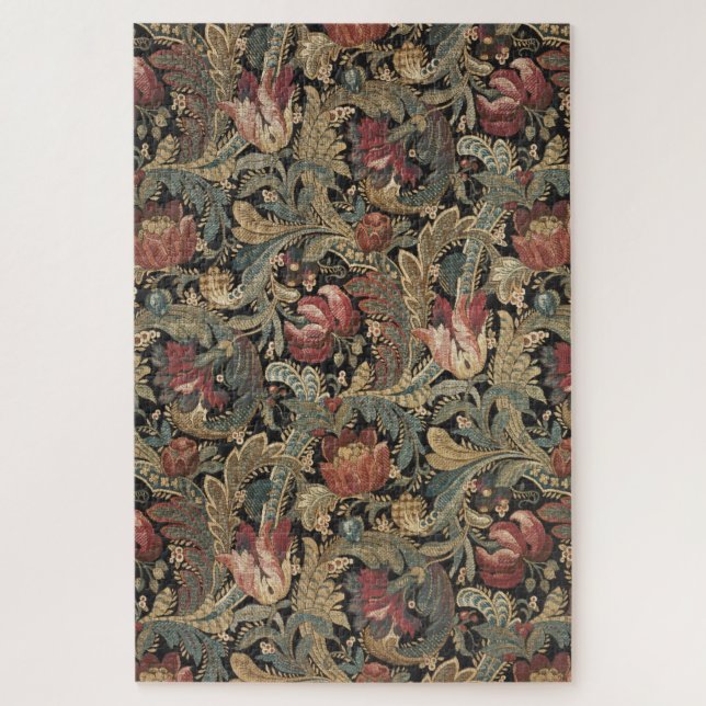 Dark Moody Vintage Floral Botanical Pattern Jigsaw Puzzle (Vertical)