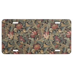 Dark Moody Vintage Floral Botanical Pattern License Plate