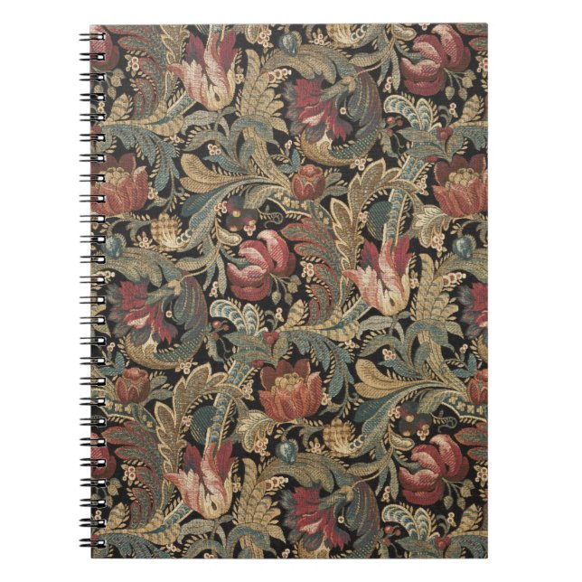 Dark Moody Vintage Floral Botanical Pattern Notebook (Front)