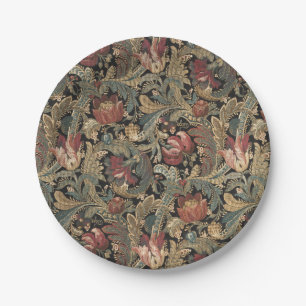Dark Moody Vintage Floral Botanical Pattern Paper Plates