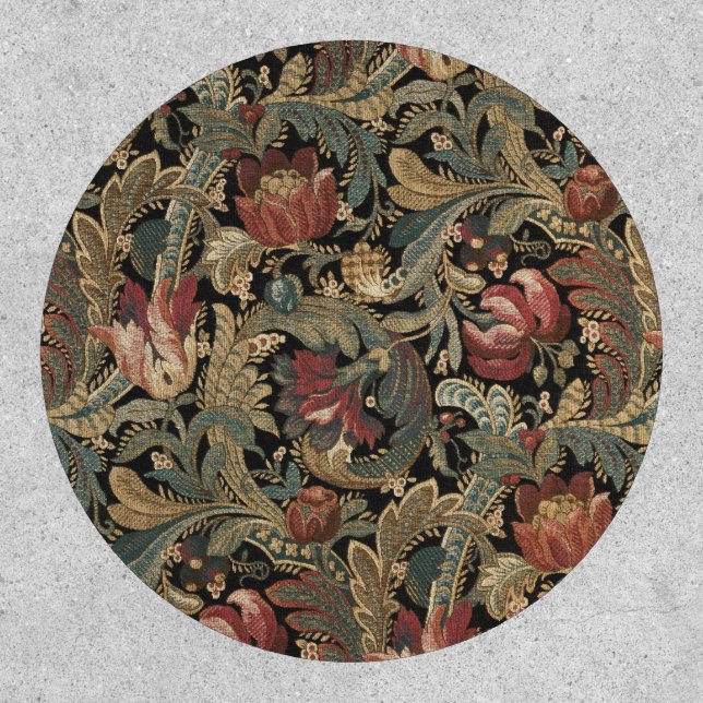 Dark Moody Vintage Floral Botanical Pattern Patch (Front)