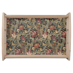 Dark Moody Vintage Floral Botanical Pattern Serving Tray