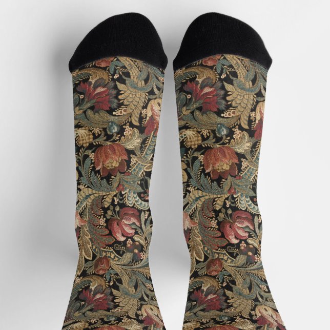 Dark Moody Vintage Floral Botanical Pattern Socks (Top)