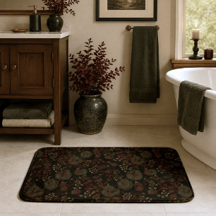 Dark Moody Vintage Floral Gothic Cottage Bath Mat