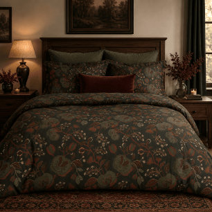 Dark Moody Vintage Floral Gothic Cottage Duvet Cover