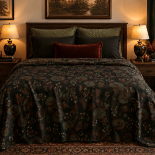 Dark Moody Vintage Floral Gothic Cottage Fleece Blanket