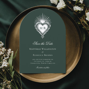Dark Moody Vintage Heart Burgundy Green Wedding Save The Date