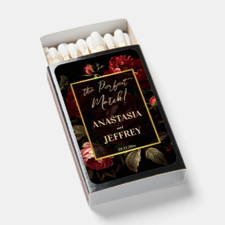 Dark moody vintage roses gothic wedding favors matchboxes