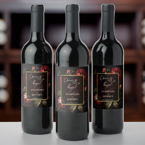 Dark moody vintage roses gothic wedding wine label