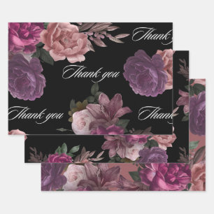 Dark moody watercolor floral black Bridal Shower  Wrapping Paper Sheets