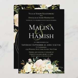 Dark & Moody Wedding Custom Monogram Cream Rose Invitation