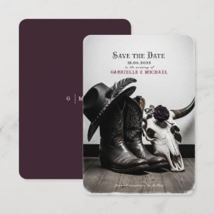 Dark Moody Western Cowboy Skull Rose Wedding Save  The Date