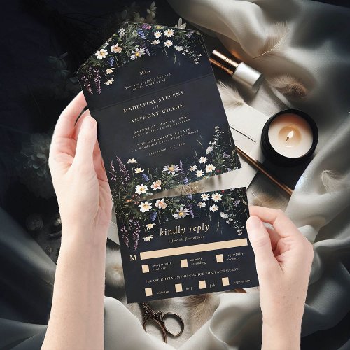 Dark Moody Wildflowers Romantic Fairytale Wedding All In One Invitation