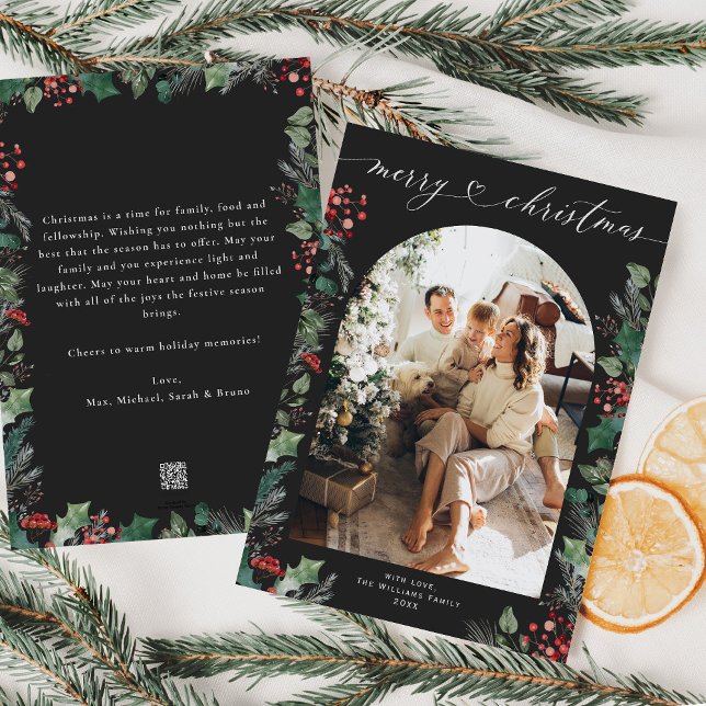 Dark Moody Winter Botanicals Photo Christmas Card  (Creator Uploaded)