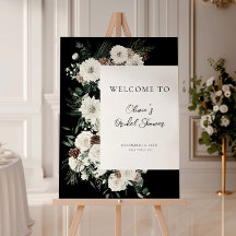 Dark Moody Winter Floral Bridal Shower Welcome