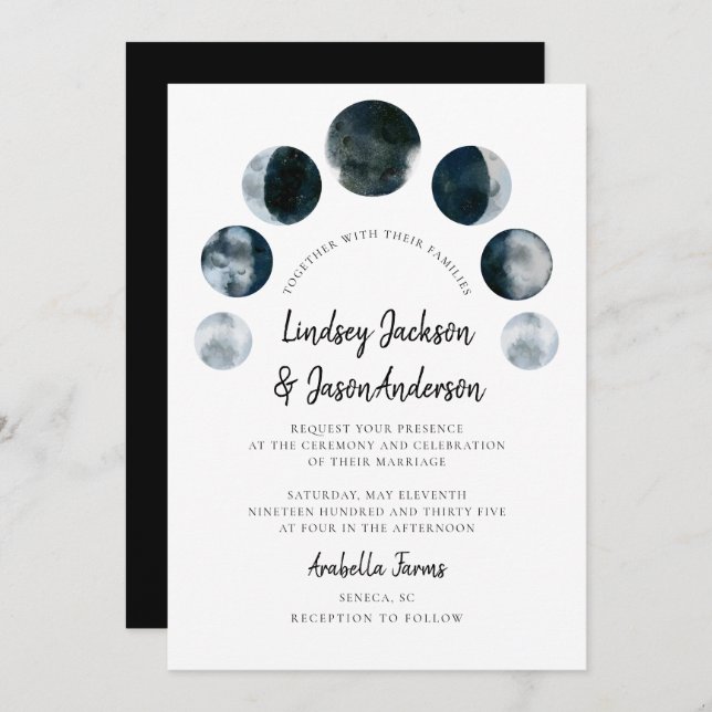 Dark Moon Celestial Bohemian Rustic Wedding Invitation (Front/Back)
