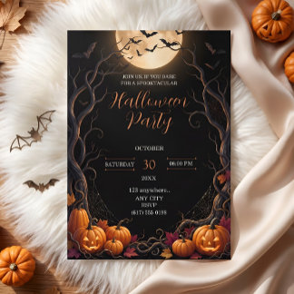 Dark Moon Pumpkin Halloween Party Invitation