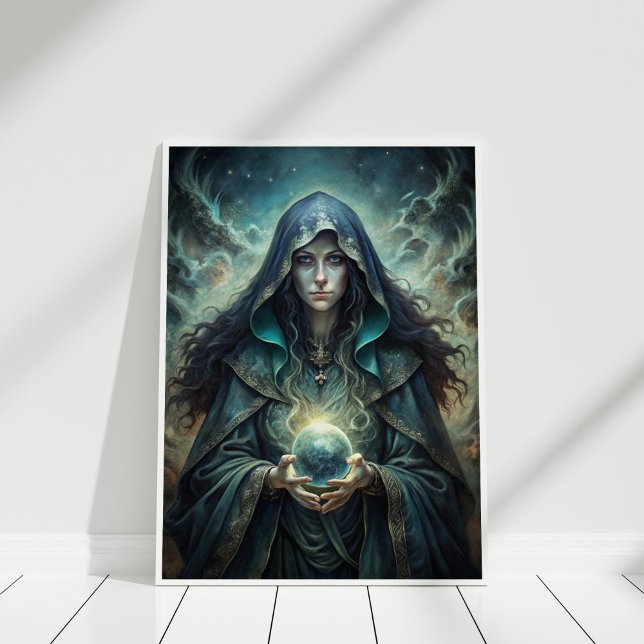 Dark Moon Witch – Crystal Vision Wall Art (Dark Moon Witch – Crystal Vision Wall Art in a white frame)