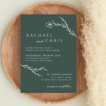 Dark Moss Emerald Green Modern Stenciled Botanical