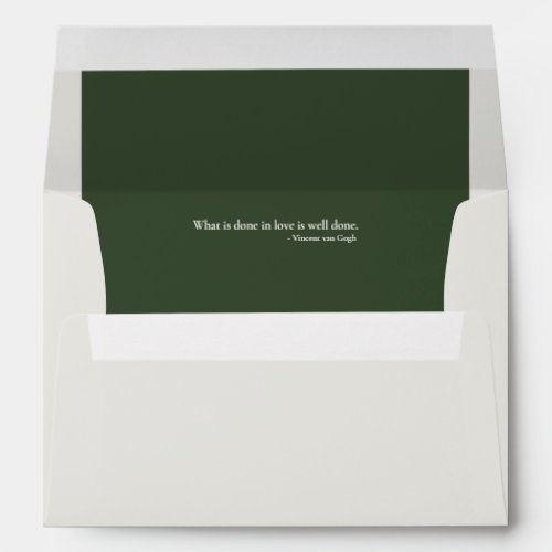 Dark Moss Green  Alabaster  Minimalist Quote Envelope