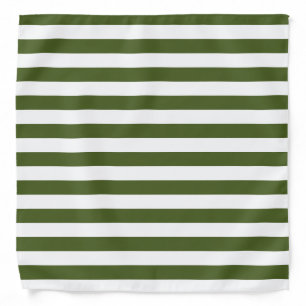 Dark Moss Green and White Stripes Bandana