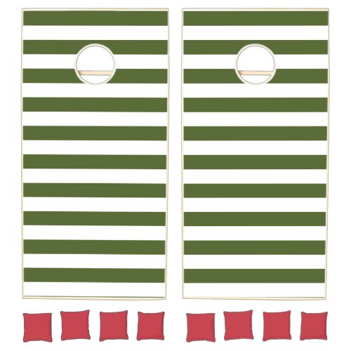 Dark Moss Green and White Stripes Cornhole Set